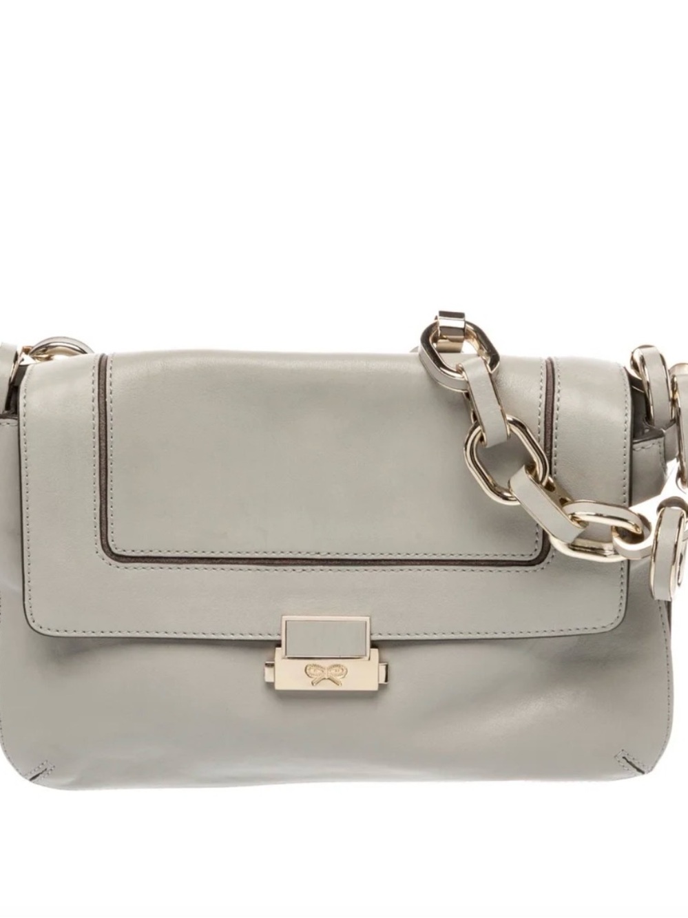 Anya Hindmarch Light Gray Leather Shoulder Bag with Gold Chain